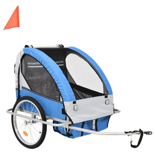 vidaXL Rowerowa przyczepka dla dzieci/wózek 2-w-1, niebieski i szary