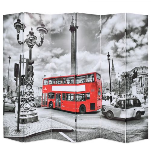 vidaXL Składany parawan, 228x170 cm, londyński autobus, czarno-biały