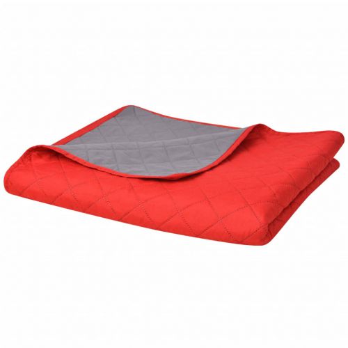 vidaXL Dwustronna pikowana narzuta na łóżko, czerwono-szara 220x240 cm