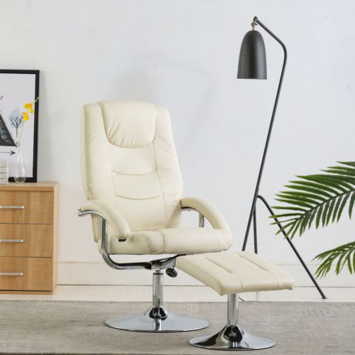 vidaXL Rozkładany fotel z podnóżkiem, kremowa biel, sztuczna skóra
