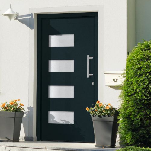 vidaXL Drzwi frontowe, aluminium i PVC, antracytowe, 100x200 cm
