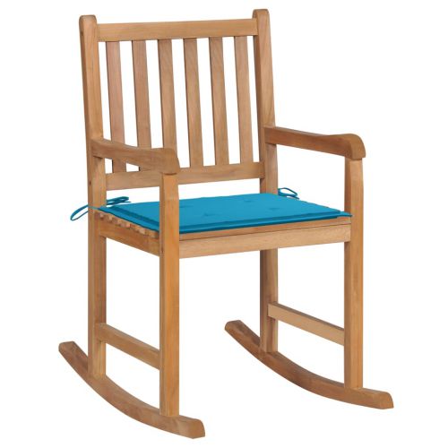vidaXL Fotel bujany z niebieską poduszką, lite drewno tekowe