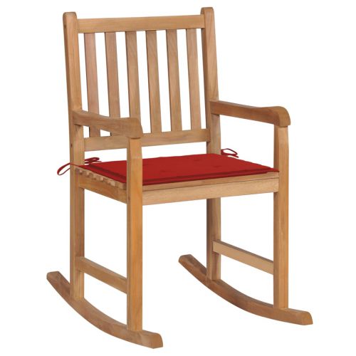 vidaXL Fotel bujany z czerwoną poduszką, lite drewno tekowe