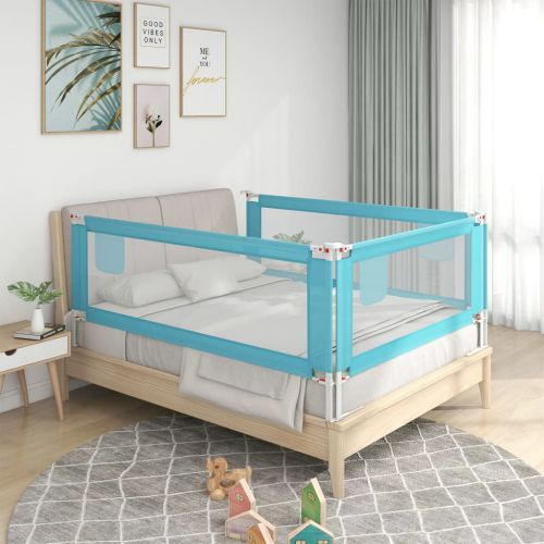 vidaXL Barierka do łóżeczka dziecięcego, niebieska, 100x25 cm, tkanina