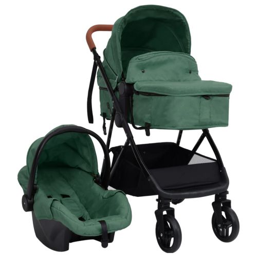 vidaXL Wózek dziecięcy 3-w-1, zielono-czarny, stalowy
