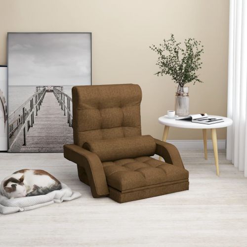 vidaXL Składane krzesło podłogowe z funkcją spania, brązowe, tkanina