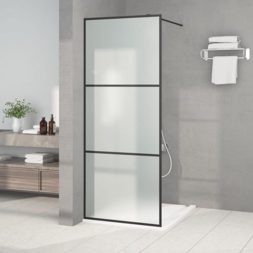 vidaXL Ścianka prysznicowa, czarna, 80x195 cm, mrożone szkło ESG