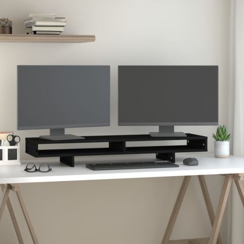 vidaXL Podstawka na monitor, czarna, 100x27x14 cm, lite drewno sosnowe