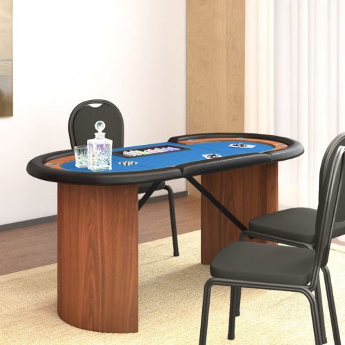 vidaXL Stół pokerowy 10 os., taca na żetony, niebieski, 160x80x75 cm