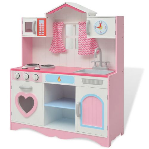vidaXL Kuchnia zabawkowa 82x30x100 cm, drewno, różowo-biała