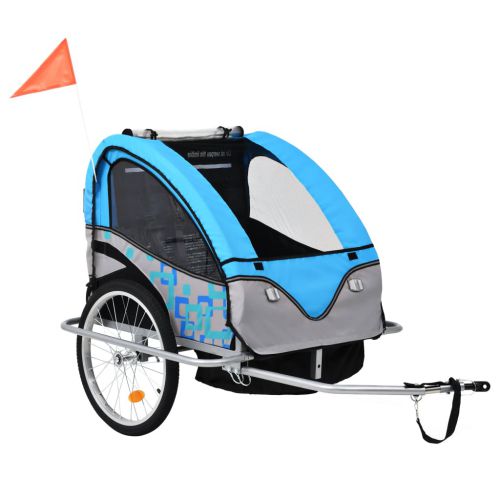 vidaXL Rowerowa przyczepka dla dzieci/wózek 2-w-1, niebiesko-szary