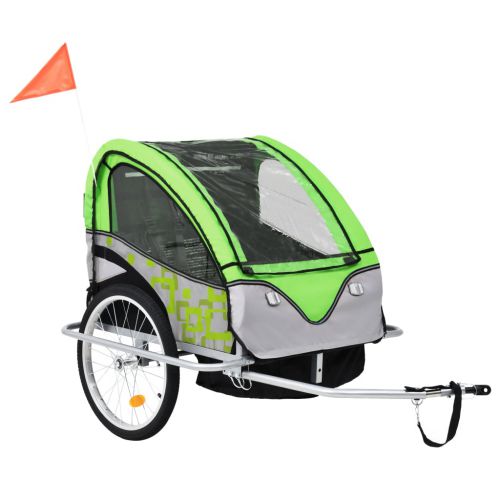 vidaXL Rowerowa przyczepka dla dzieci/wózek 2-w-1, zielono-szara