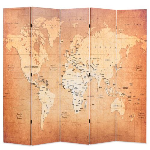 vidaXL Składany parawan, 200x170 cm, mapa świata, żółty