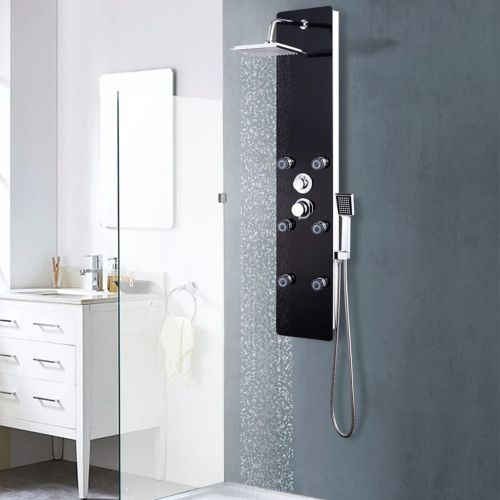 vidaXL Panel prysznicowy, szkło, 25 x 44,6 x 130 cm, czarny