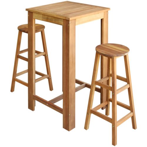 vidaXL Stolik i stołki barowe, 3 elementy, lite drewno akacjowe