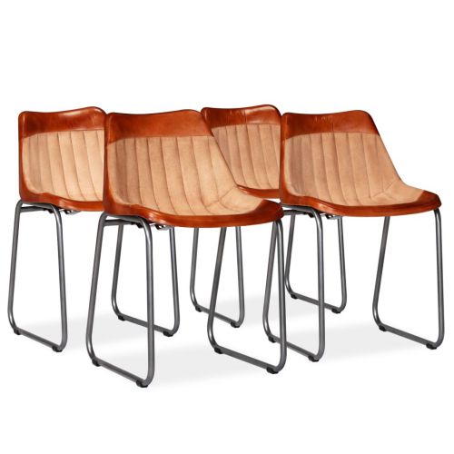 vidaXL Krzesła stołowe, 4 szt., brązowo-beżowe, skóra i płótno
