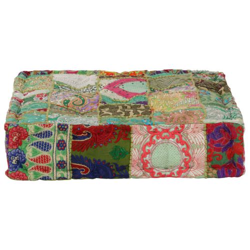 vidaXL Kwadratowy puf patchworkowy, bawełna, 50x50x12 cm, zielony