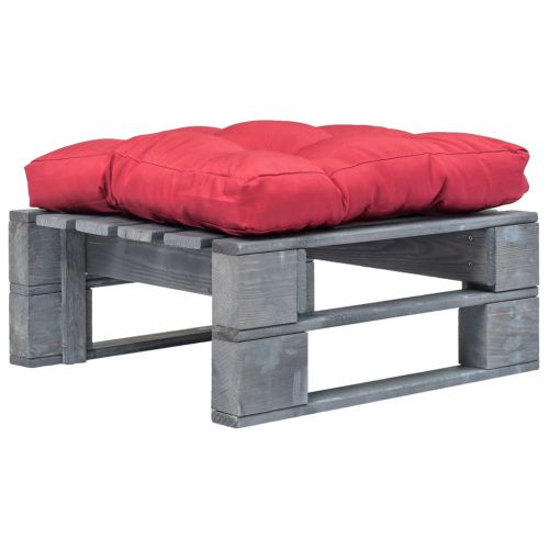vidaXL Ogrodowe siedzisko z palet, czerwona poduszka, szare drewno