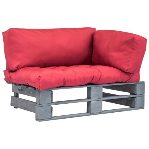 vidaXL Sofa ogrodowa z palet z czerwonymi poduszkami, drewno sosnowe