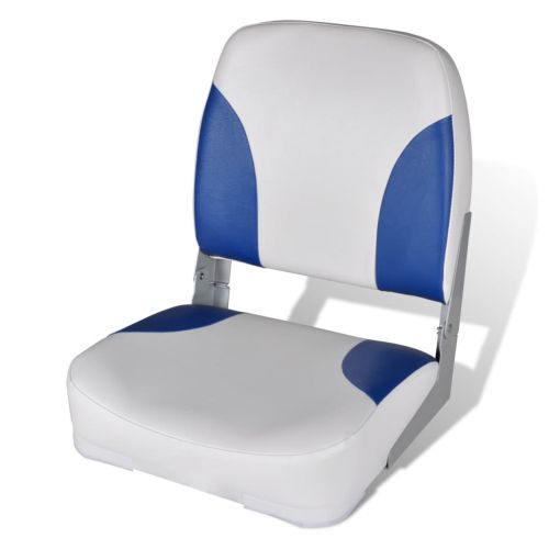 vidaXL Składany fotel na łódź, biało-niebieski z poduszką, 56x43x48 cm