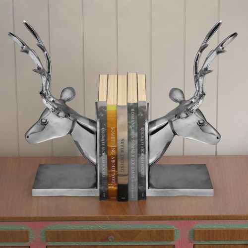 vidaXL Podpórka do książek, motyw jelenia, 2 szt. aluminiowa, srebrna