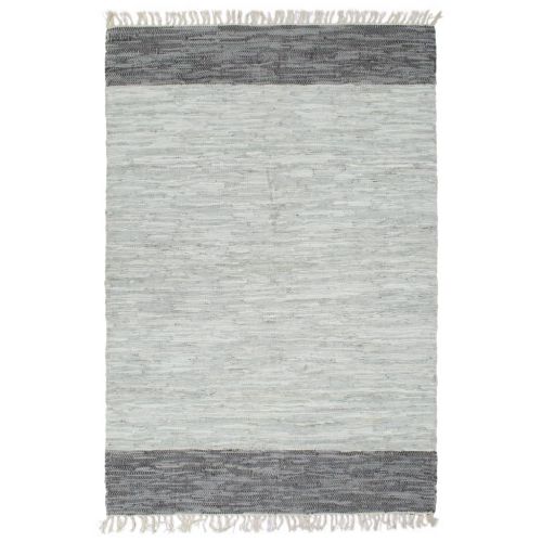 vidaXL Ręcznie tkany dywanik Chindi, skóra, 80x160 cm, szary
