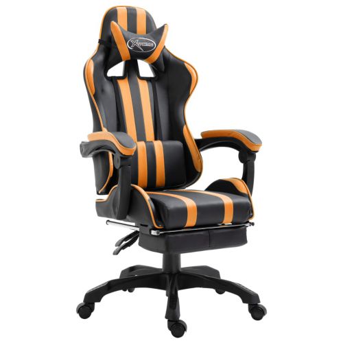 vidaXL Fotel dla gracza z podnóżkiem, pomarańczowy, sztuczna skóra