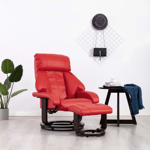 vidaXL Rozkładany fotel TV z podnóżkiem, czerwony, sztuczna skóra