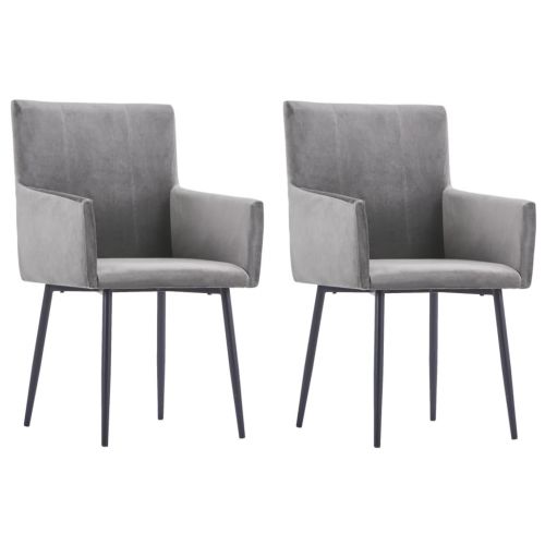 vidaXL Krzesła stołowe z podłokietnikami, 2 szt., szare, aksamit