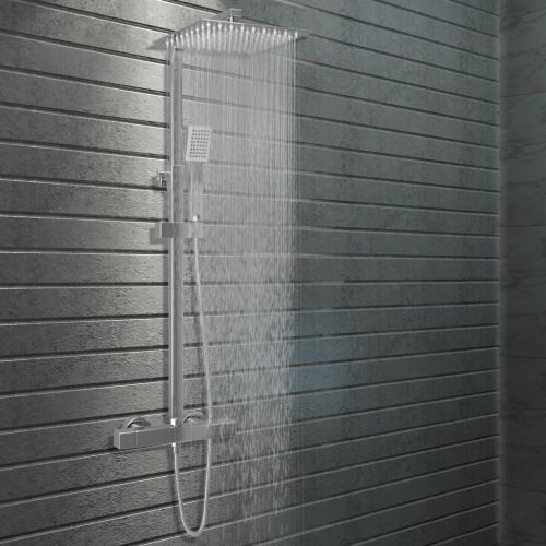 vidaXL Prysznic z deszczownicą i słuchawką, termostat, stal nierdzewna