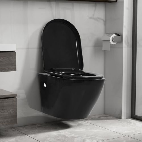 vidaXL Wisząca toaleta bez kołnierza, ceramiczna, czarna