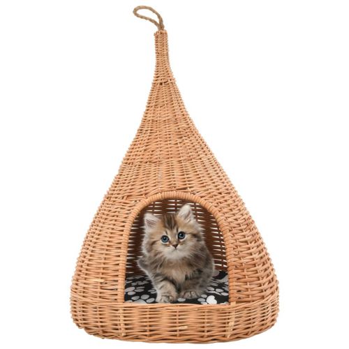 vidaXL Domek dla kota z poduszką, 40x60 cm, naturalna wiklina, tipi