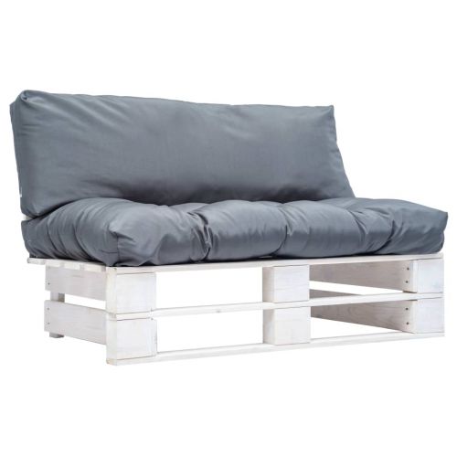 vidaXL Sofa ogrodowa z palet z szarymi poduszkami, sosna