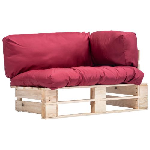 vidaXL Sofa ogrodowa z palet z czerwonymi poduszkami, sosna