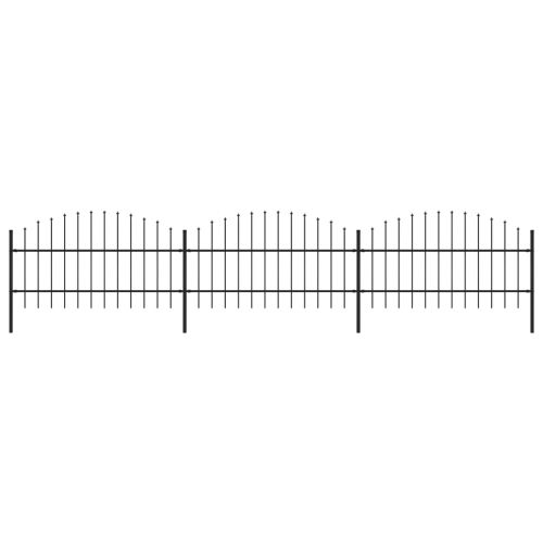 vidaXL Panele ogrodzeniowe z grotami, stal, (0,75-1) x 5,1 m, czarne