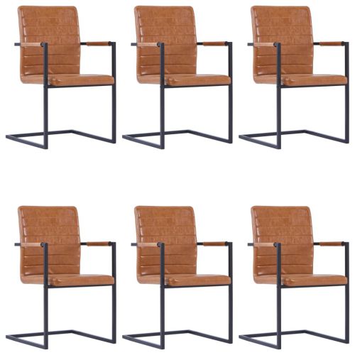 vidaXL Krzesła stołowe, 6 szt., wspornikowe, kolor koniaku, ekoskóra