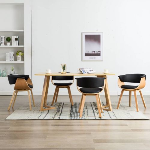 vidaXL Krzesła do jadalni, 4 szt., czarne, gięte drewno i ekoskóra