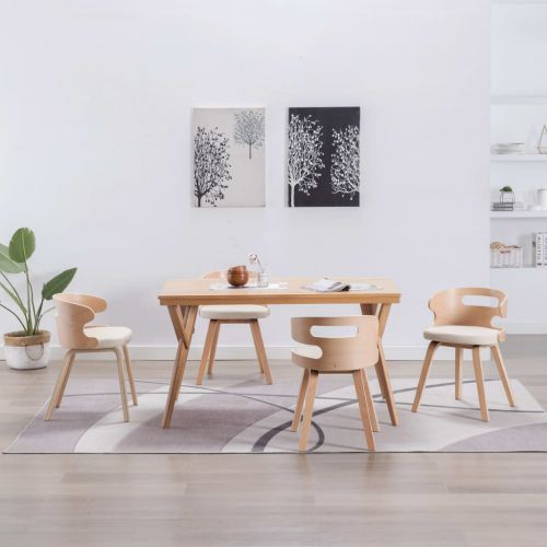 vidaXL Krzesła do jadalni, 4 szt., kremowe, gięte drewno i ekoskóra