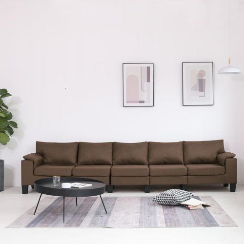 vidaXL 5-osobowa sofa, brązowa, tapicerowana tkaniną