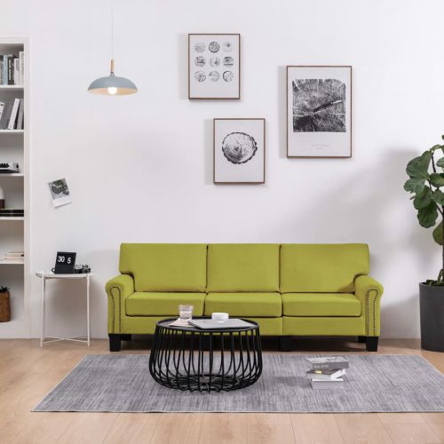 vidaXL 3-osobowa sofa, zielona, tapicerowana tkaniną