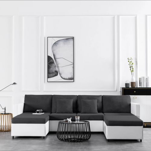 vidaXL 4-osobowa sofa rozkładana, tapicerowana sztuczną skórą, biała