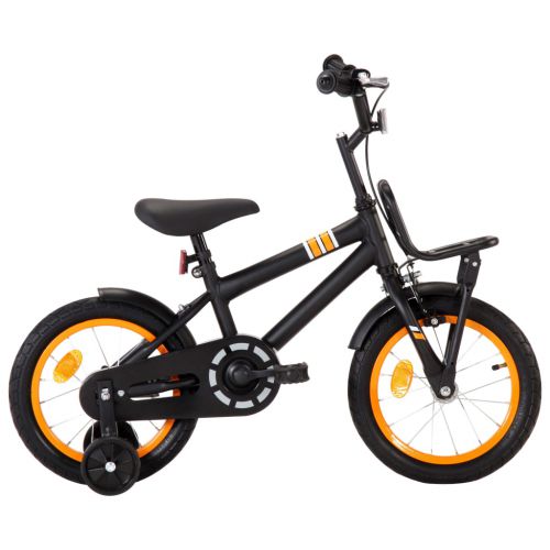 vidaXL Rower dla dzieci z bagażnikiem, 14 cali, czarno-pomarańczowy