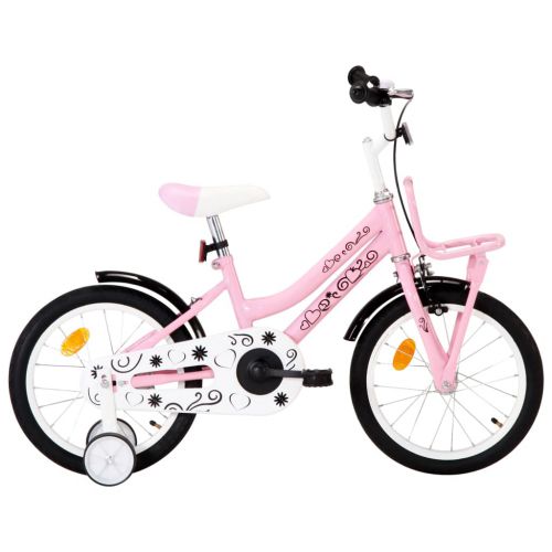 vidaXL Rower dla dzieci z bagażnikiem, 16 cali, biało-różowy