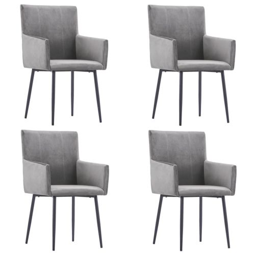 vidaXL Krzesła stołowe z podłokietnikami, 4 szt., szare, aksamit