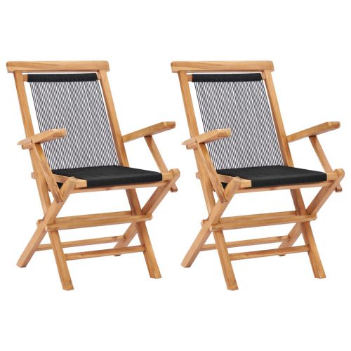 vidaXL Składane krzesła ogrodowe, 2 szt., lite drewno tekowe i sznurek