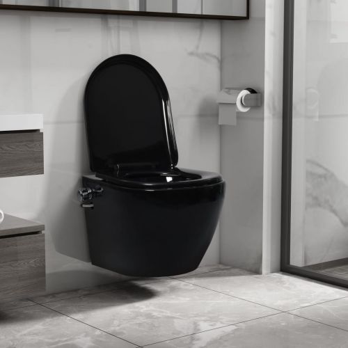 vidaXL Wisząca toaleta bez kołnierza, funkcja bidetu, ceramika, czarna