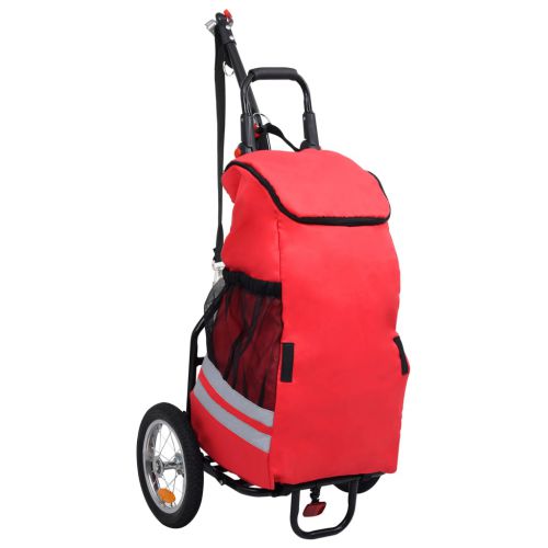 vidaXL Składana przyczepka rowerowa z torbą na zakupy, czerwono-czarna