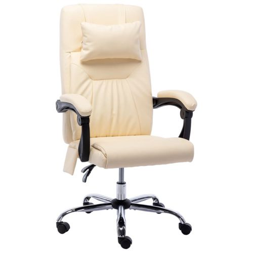 vidaXL Krzesło biurowe z funkcją masażu, kremowe, sztuczna skóra