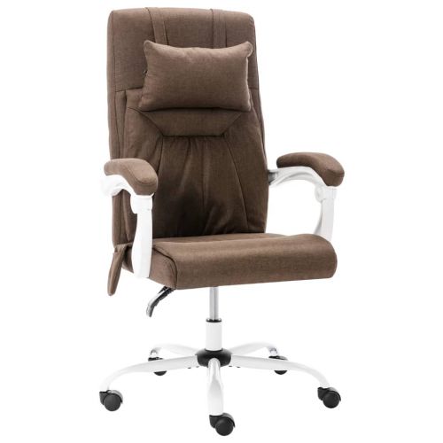 vidaXL Krzesło biurowe z funkcją masażu, brązowe, obite tkaniną
