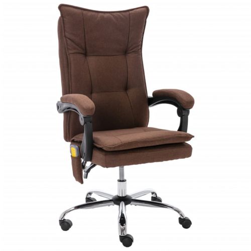 vidaXL Krzesło biurowe z funkcją masażu, brązowe, obite tkaniną